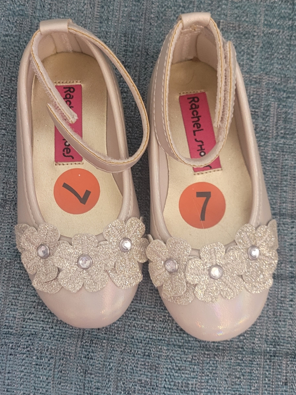 Rachel Shoes Champagne Pink Sparkle Floral Mary Janes
